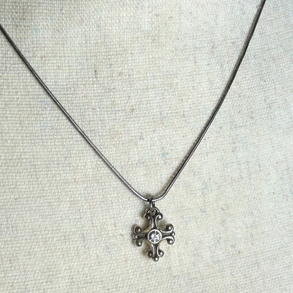Brighton Divina Small Cross Necklace Silver Plated Clear Crystal 20"L - Picture 1 of 13